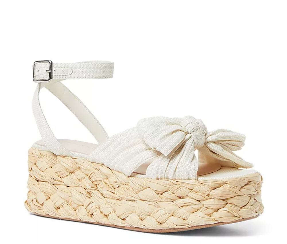 Loeffler Randall Gaby Pleated Bow Espadrille Platform Sandal White Size 11 NIB